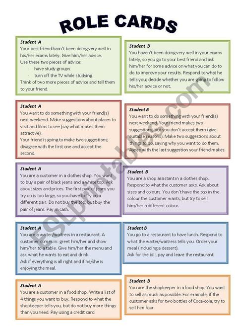 Role Play Cards Worksheet Learn English Speaking Activities English