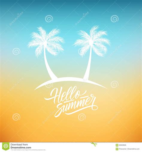 Hello Summer Background With Handwritten Lettering Text Design And Palm