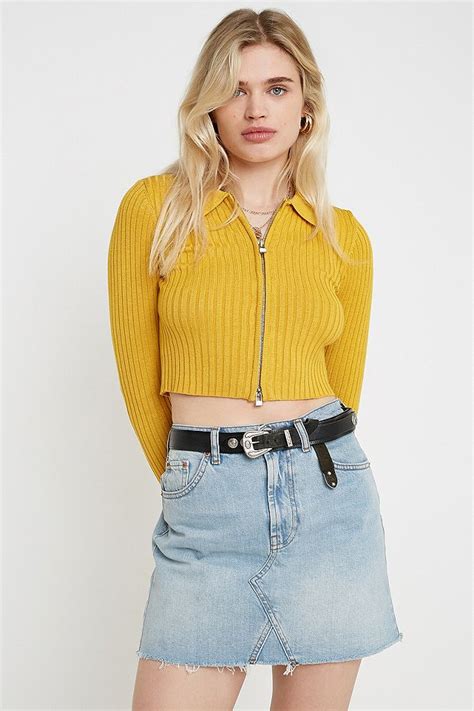 uo knit zip through cropped cardigan urban outfitters uk