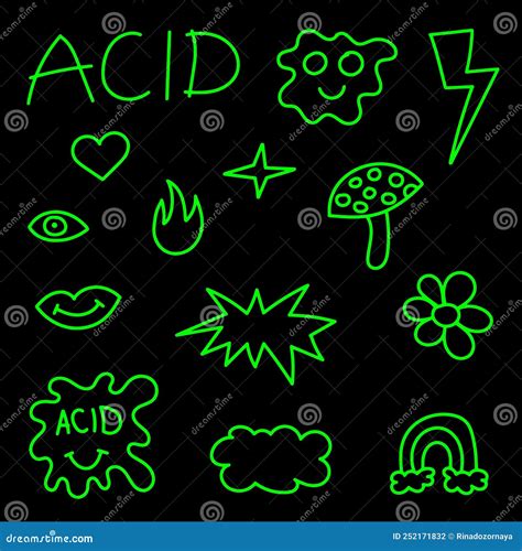 Acid Rave Smile Set Acid Smile And Psychedelic Collection Stock Vector
