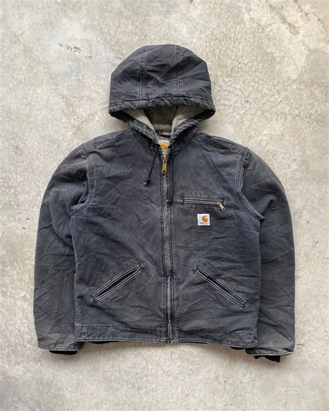 1990s Faded Black Carhartt Hooded Detroit Jacket Sm Exaghules