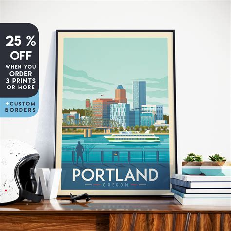 Portland Print Portland Oregon Vintage Poster City Skyline Etsy