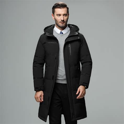 Hooded Extra Long Winter Duck Down Coats Men Casual Outwear Down Parka