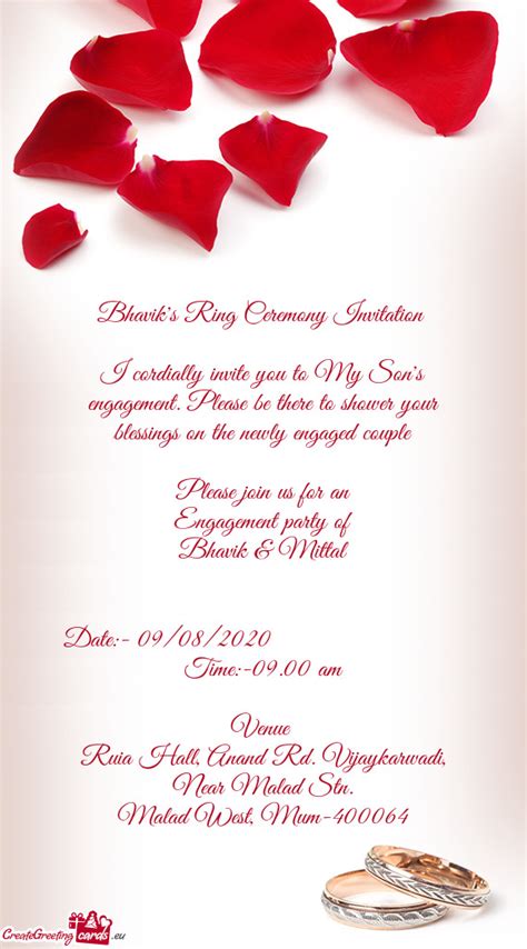 Bhavik S Ring Ceremony Invitation Free Cards