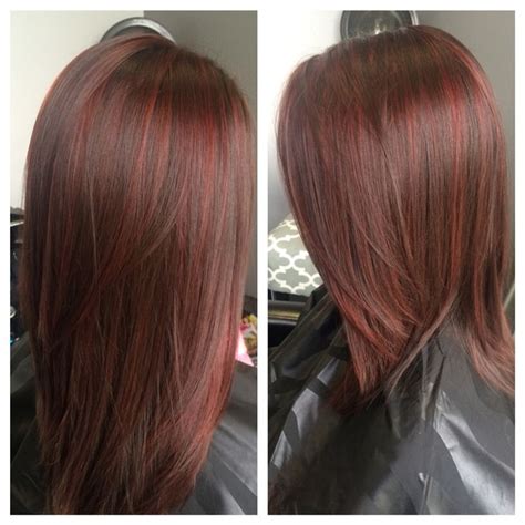 This is a dark red base with lighter red highlights throughout. 60 Brilliant Brown Hair with Red Highlights