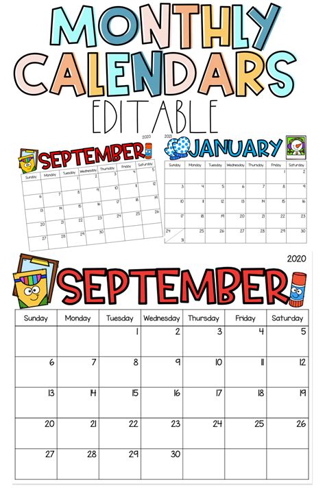 Printable Editable Monthly Calendar