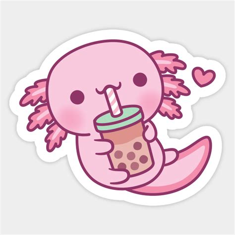 Cute Little Axolotl Loves Bubble Tea Cute Axolotl Sticker Teepublic