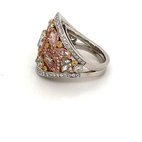 Multi Color Natural Fancy Color Diamond Ring In 18 Karat White Gold