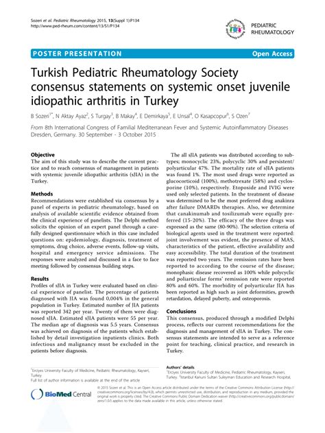 Pdf Turkish Pediatric Rheumatology Society Consensus Statements On