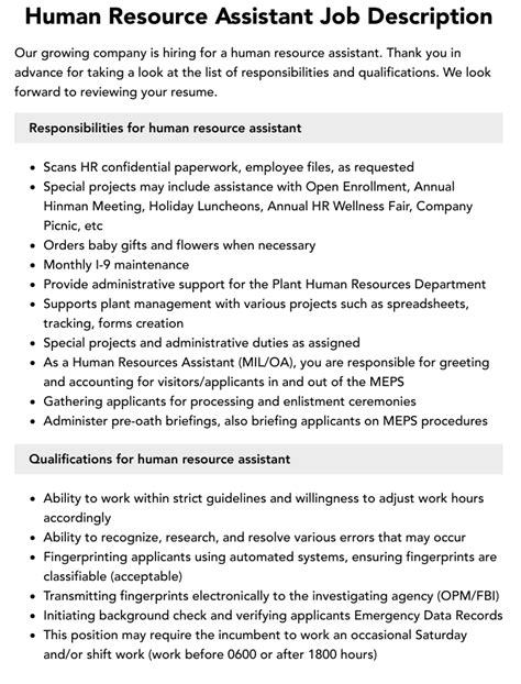 Human Resource Assistant Job Description Velvet Jobs