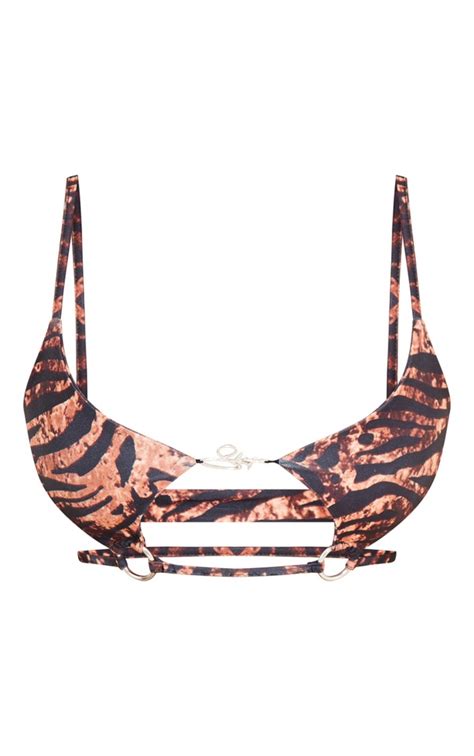 Shape Brown Zebra Branded Trim Cut Out Bikini Top Prettylittlething