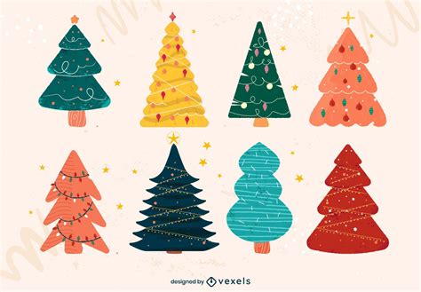 Christmas Tree Flat Doodle Pack Vector Download
