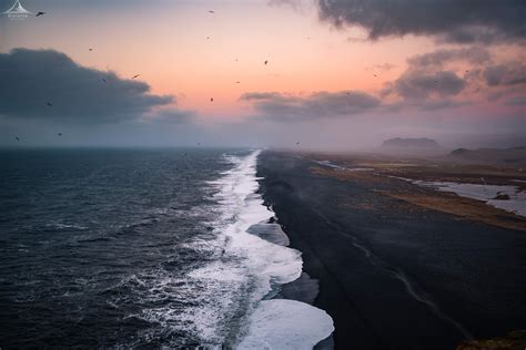 Black Sand Beach At Sunset Iceland Wallpaper In 2020 Black Sand