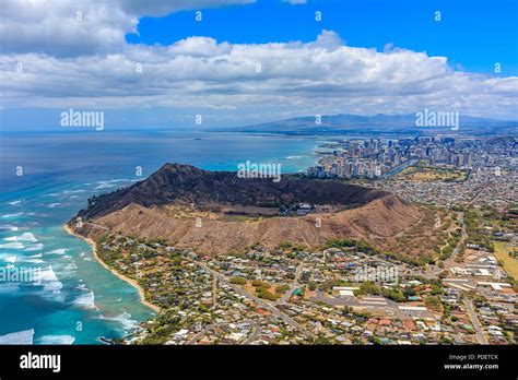 Aerial View Of Waikiki Beach And Diamond Head Volcano In Honolulu In
