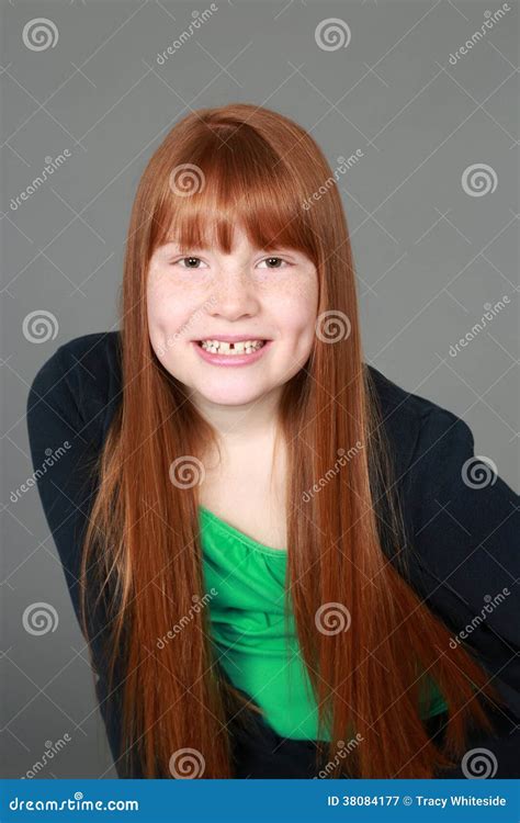 Preteen Redhead Girl With Freckles And Dimples Royalty Free Stock