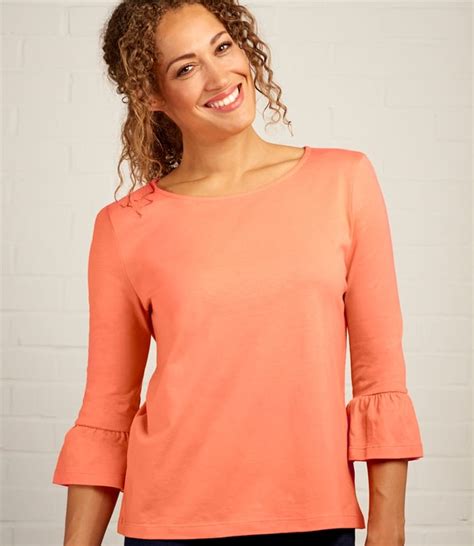 coral womens ruffle sleeve top woolovers uk