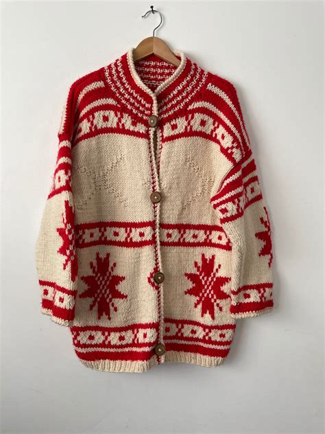 Vintage Handmade Cowichan Wool Sweater Etsy
