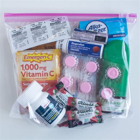 the contents of an emergency kit in a plastic bag