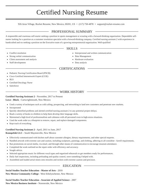 Certified Nursing Assistant 2 Resumes Rocket Resume