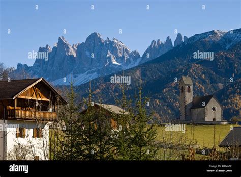Odle Mountains At San Giacomo St Jakob Village Funes Valley