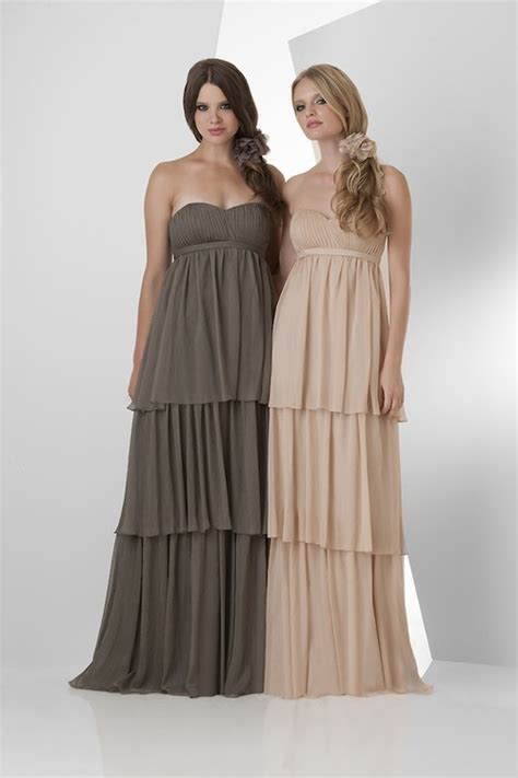 Strapless Empire Waist Long Champagne Chiffon Ruffle Tiered Occasion