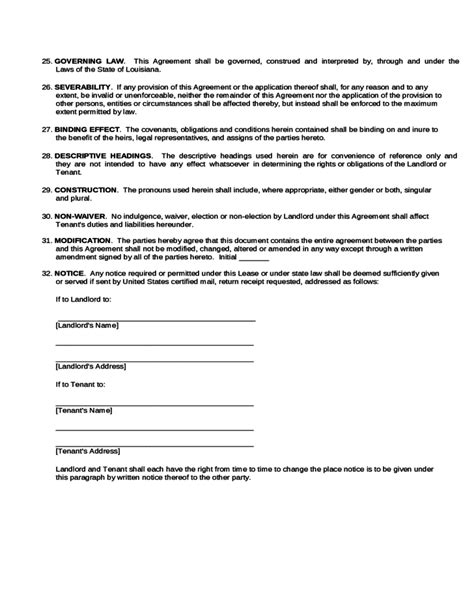Residential Lease Agreement Louisiana Free Download