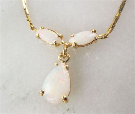 Vintage 14k Opal Necklace Natural Pear Shape Australian Opal Necklace