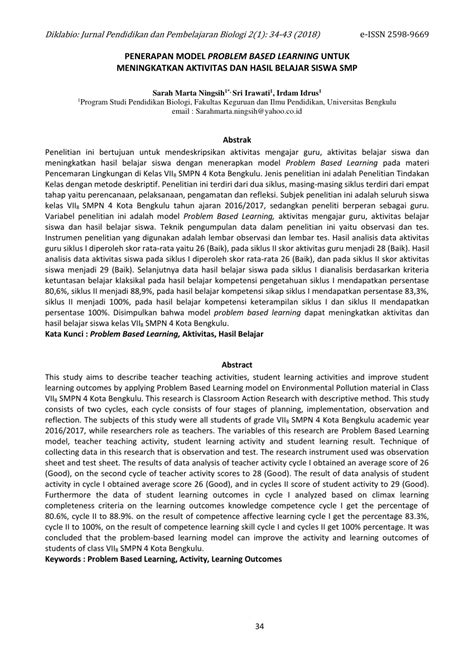 Dari segi guru pakem adalah pembelajaran yang aktif bahwa seorang guru harus memantau kegiatan belajar peserta didik, memberi umpan balik, mengajukan pertanyaan kepada peserta didik. (PDF) PENERAPAN MODEL PROBLEM BASED LEARNING UNTUK ...