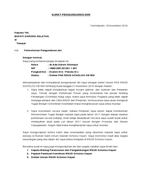 Surat pengunduran diri kerja format 3. Contoh Surat Pengunduran Diri Dari Rumah Sakit Sebagai ...