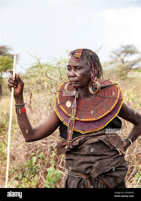 Native Woman In Traditional Garb Posing In Village The Pokot People Also Spelled Pökoot Live