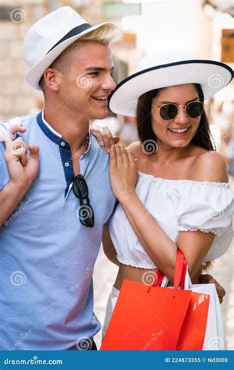 We Love Shopping Together Beautiful Young Loving Couple Walking By The