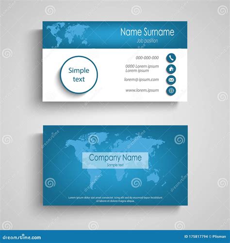 Business Card With World Map In Blue White Design Stock Vector