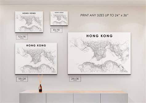 Downtown Hong Kong Map Print China Map Art Poster 香港 中国 Etsy
