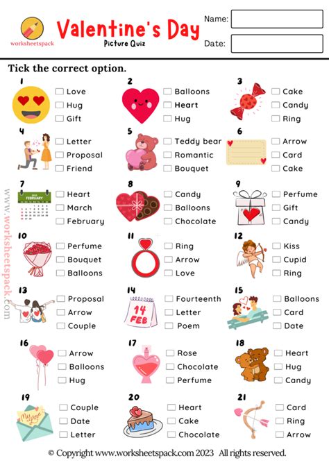 Valentines Day Quiz Free Printable Valentines Day Picture Test