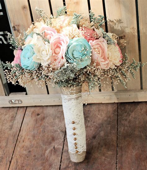 Romantic Wedding Bouquet Pink And Mint Collection Aqua
