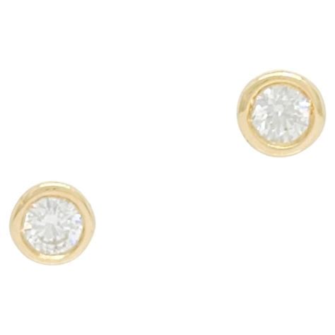 Karat Yellow Gold Diamond Bezel Set Flower Stud Earrings For Sale At