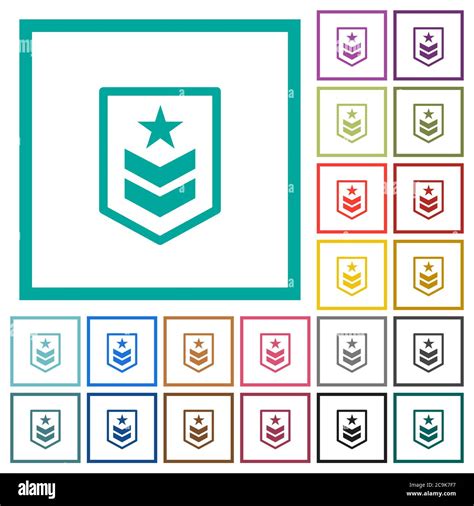 Military Rank Flat Color Icons With Quadrant Frames On White Background