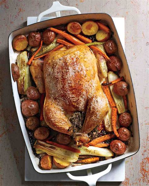 Making a whole chicken is also a great way to stretch your food dollar as it will bear two to three meals for your family. Herb-Roasted Chicken and Vegetables Recipe | Martha Stewart
