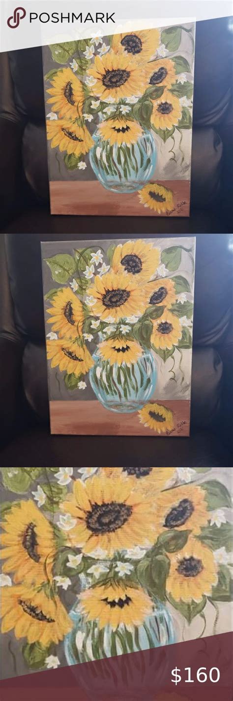Sunflowers In Blue Vase X Painting On Canvas In Blue Vase