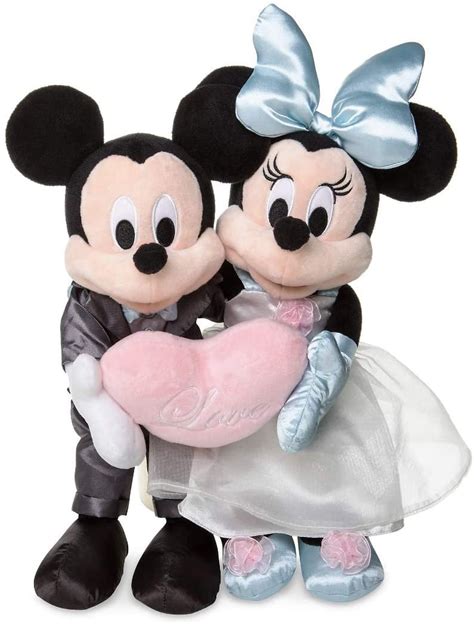Mickey And Minnie Mouse Wedding Figurines Bobble Heads With Magnetic Kiss