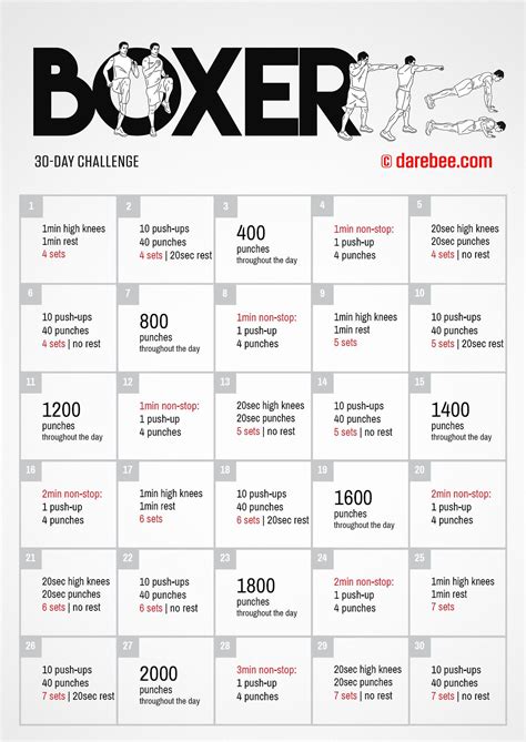 30 Day Boxer Challenge By Darebee More Boxer Workout Boxing Training