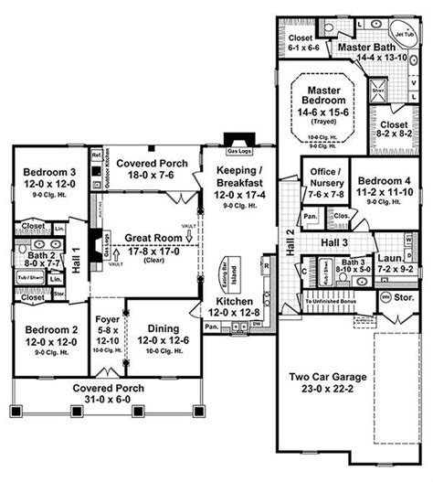 Download dwg file of house floor plan. Country Style House Plan - 4 Beds 3 Baths 2500 Sq/Ft Plan ...