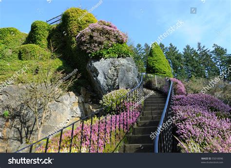 Stairway Inside The Beautiful Sunken Garden In Butchart Gardens