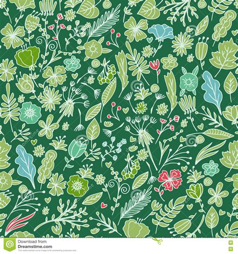 Hand Drawn Floral Seamless Pattern Flowers And Leaves Summ Stock