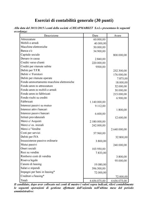 Prova Desame Luglio Copia Esercizi Di Contabilit Generale