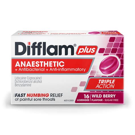 Difflam Plus Anaesthetic Sore Throat Lozenges Wild Berry Flavour Difflam