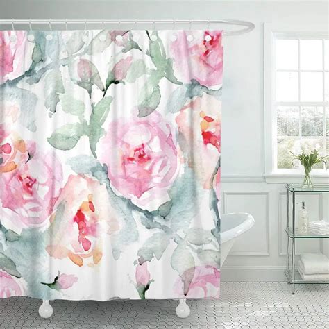 Waterproof Shower Curtains Colorful Flower Rose Vintage Floral With English Roses Leaves Green