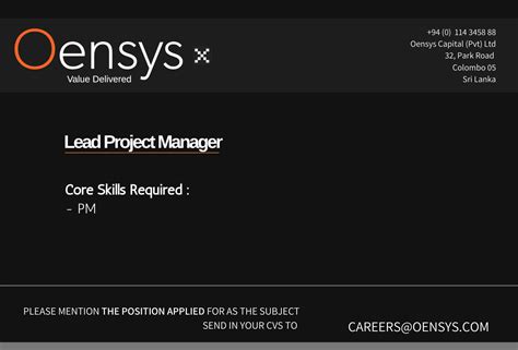 Check out all listings for manager jobs! Lead Project manager - Oensys Capital