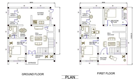 Bhk House Plan With Storey Furniture Design Dwg File Cadbull