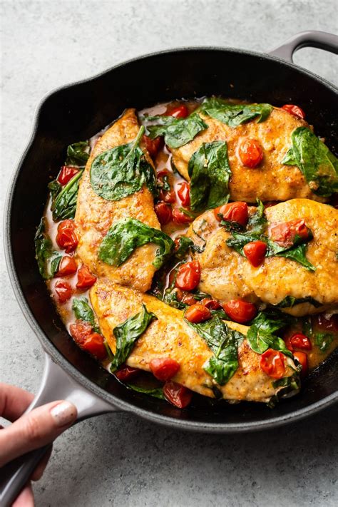 This Tomato White Wine Garlic Spinach Chicken Recipe Is Easy To Make